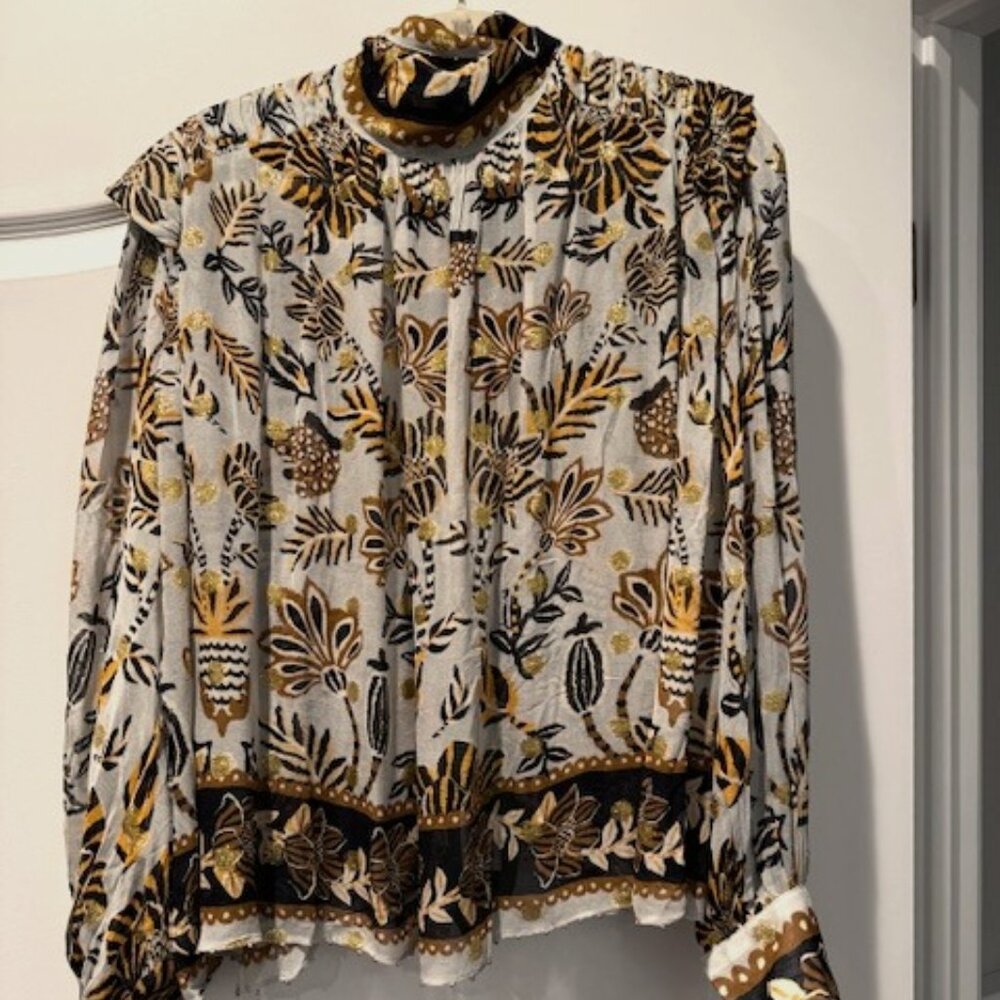 FARM Rio Floral Tapestry Silver Bee Hive Long Sleeve Blouse